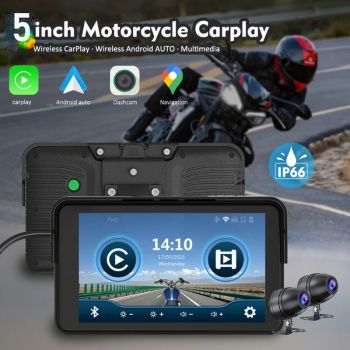 5 Inch M528 2.5D 480*1280 Highlight Touch Screen Waterproof/Dashcam/DVR Motorcycle GPS with carplay and Android Auto